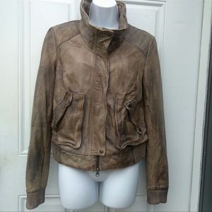 Muubaa Distressed Lamb Leather Bomber Jacket